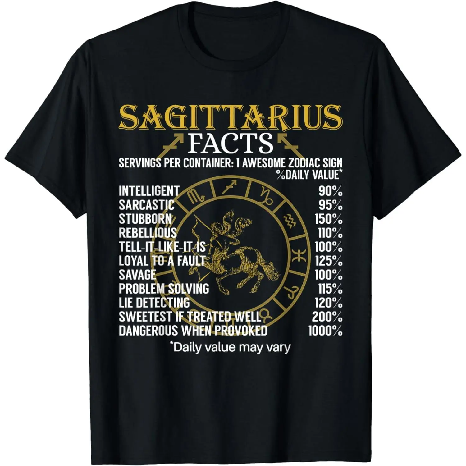 Women's Casual T-Shirt with a Funny Distressed Sagittarius Graphic, Vintage Style Zodiac Facts Print with Round Neck and Short Sleeves, Shortsleeve, Streetwear, Top, Tshirt, Crew Neck, Sagittarius Facts, Wide Range Of Sizes, Everyday, Funny Facts