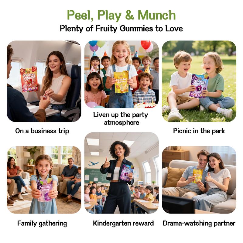 Peelerz Gummy Candy, Peelable Fruit Candy, 8 Bags (2 Each Flavor) Clinkers Candy Peelable Gummy Candy Variety Pack - 4 Flavors - Made with REAL fruit Juice, Individually Wrapped, Double-Layered, Chewy Fruity Rolls, Fun Peeling and Gummy Snack