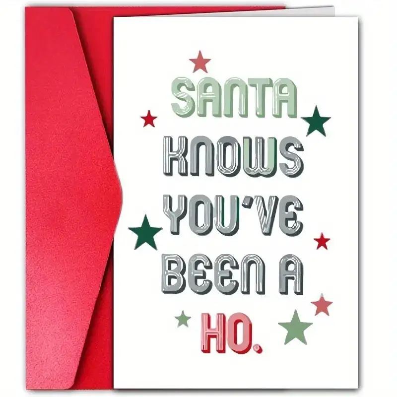 Funny Merry Christmas Card, 1 Count Star Pattern Greeting Card with Envelope, Humorous Holiday Greetings for Friends, Family, Men, Women