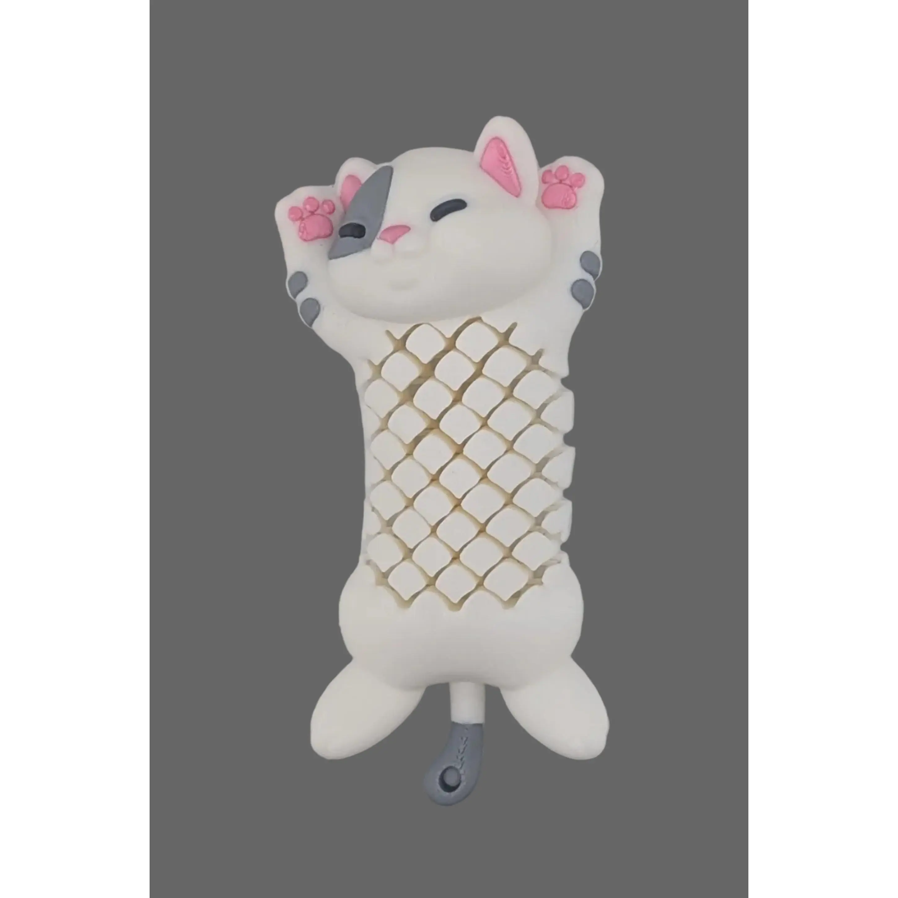 Mesh Flexi Cat Keychain Charm Super Bendy Adorable Design PLA Plastic 4.12 Inches Long Keychain Ready Loop Lightweight Durable