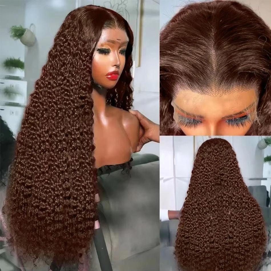 Chocolate Brown Deep Wave lace Frontal Wig 13x4 13x6 Hd Lace 30 32 Inch Curly Wave Lace Front Human Hair Wigs Water Wave Brazilian Human Hair Wigs For Women 180 Density