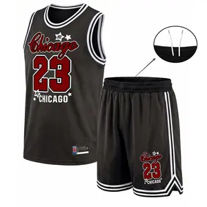 Men’s Sport Chicago Mesh Basketball Jersey Set, Sleeveless Tank Top and Shorts 2 Piece Outfit, Lightweight Breathable Athletic Sportswear, Casual Summer Training Uniform for Gym, Streetwear, Running, Beach and Daily Wear