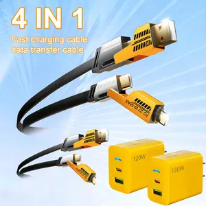 2 Pack Multi Fast Charger & 4-in-1 USB C Cable, Type C/USB A Dual Ports Adapter, 5FT Flat Braided Charger Cord for iPhone 17/16/15/14/13/12Pro Max/iPad/Airpods/Samsung Series Phone