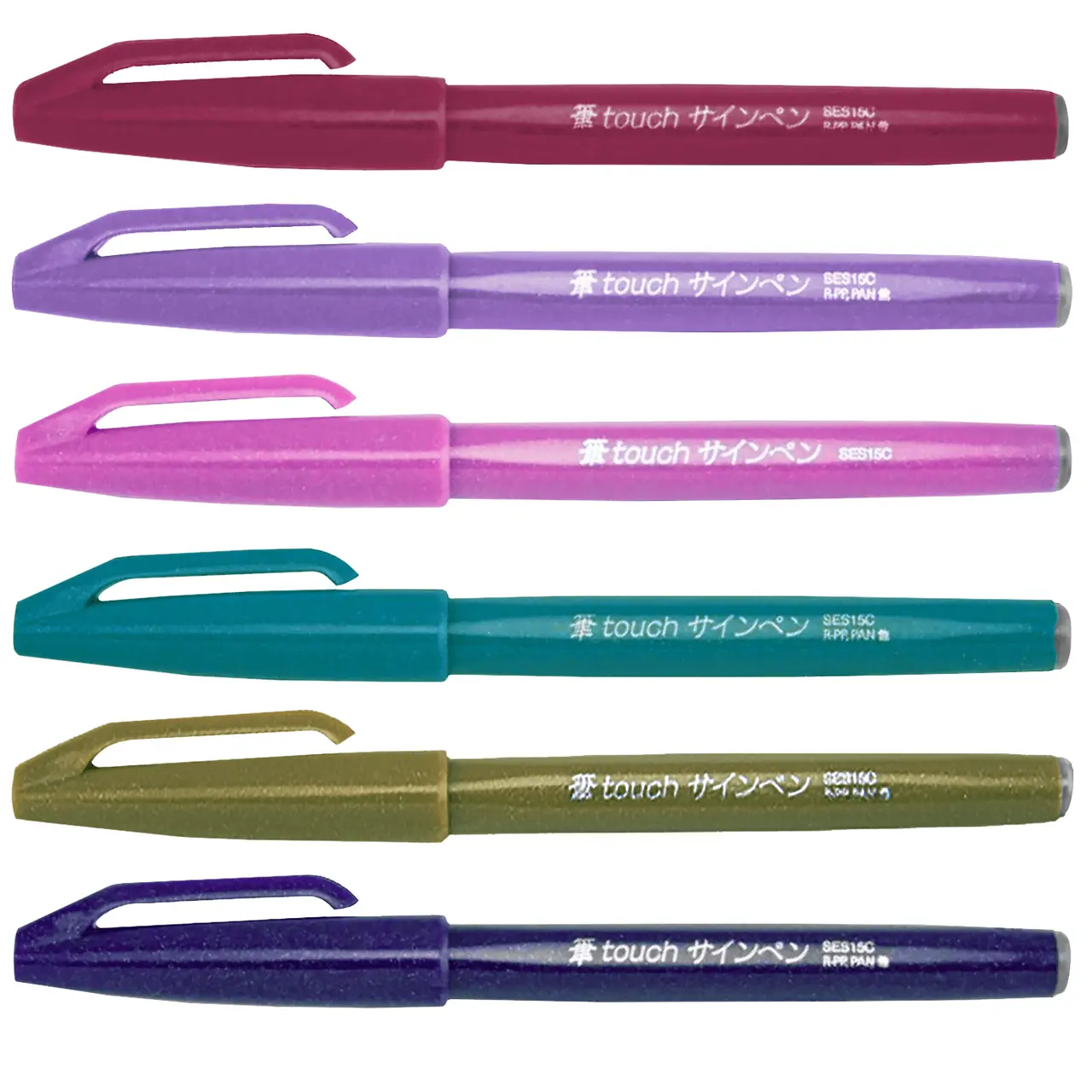 Pentel Touch Sign Pen with brush tip, Set of 6 Pastel Colors (A)