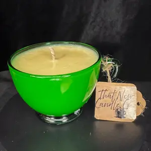 Soy Candle in Vintage Anchor Hocking Green Glass Punch Cup, Blueberry Muffin Scent, 5oz