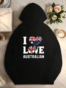 Women's "I Love Australian" Flag Graphic Hoodie - Patriotic Style Hoodie, Sizes S-3XL, Perfect for Australia Lovers, Casual Wear, Comfortable Material Printed Womenswear