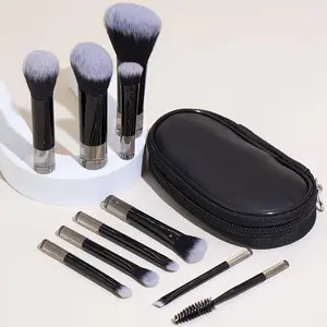 Portable  Makeup Brush Set, 10pcs Easy-taken Mini Full Complete Function Cosmetic Brushes Kit with Brush Pouch (black)