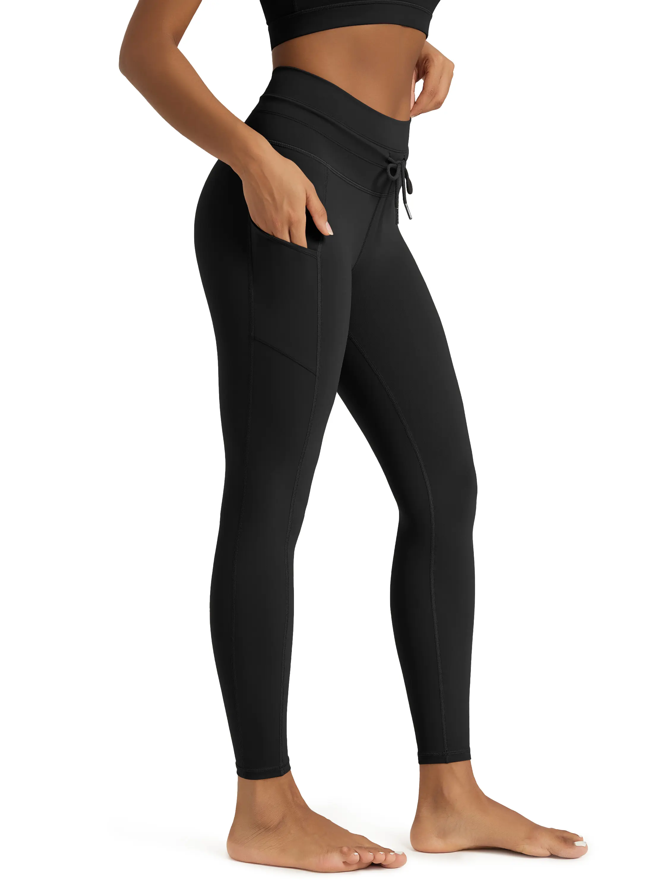 ODODOS Women's Drawstring Tie Daily Pocket Leggings 25" / 28" High Waist Workout Yoga Pants summerwins summerwins