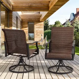 EROMMY Patio Wicker Swivel Chair Set of 2, Heavy Duty Outdoor Dining Chair with 23.5'' High Back, Extra-Large Water-Fall Seat, Rattan Porch Chair Gentle Rocker for Outside, Garden, Backyard , 2 PCS furniture
