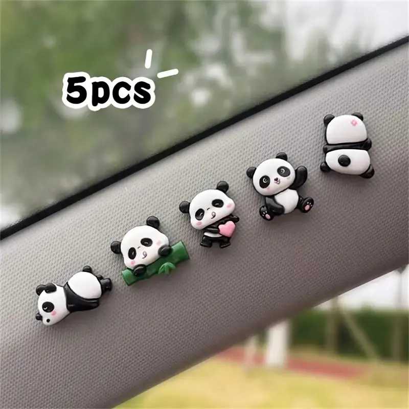 5pcs Cute Panda Car Decorations, Central Console Indoor Accessories, Car Dashboard Hanging Ornaments with Dual-Sided Tape Included, Car Interior Accessory