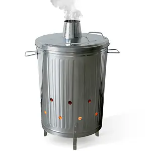 Plexon Incinerator Burn Barrel for Outside for Burning Trash Leaf - Metal Burn Can Cage Bin Container - Fire Can Paper Burner Outdoor, Lid and Ventilation Holes, Galvanized Steel, 20 Gallon