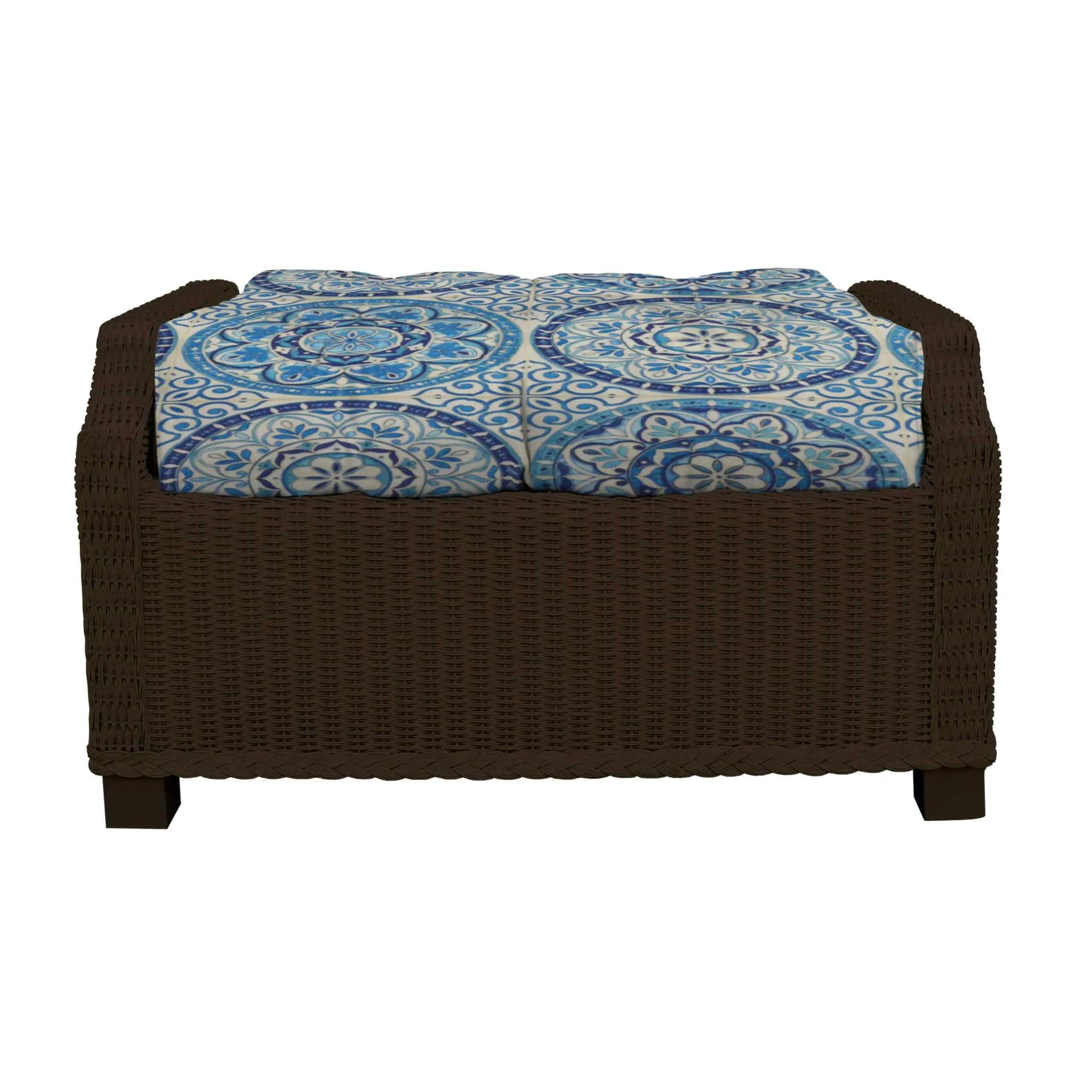 RSH Decor Tufted Ottoman Cushion For Patio 22" x 20" Water-Resistant Outdoor Blue Wheel Indigo