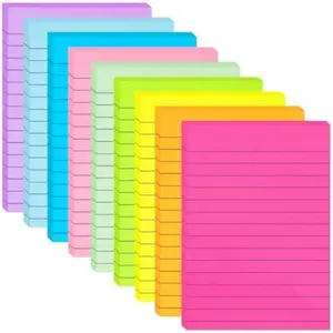 9-Pack Lined Sticky Notes 4x6 Inch – Bright Color Self-Stick Pads, 35 Sheets per Pad