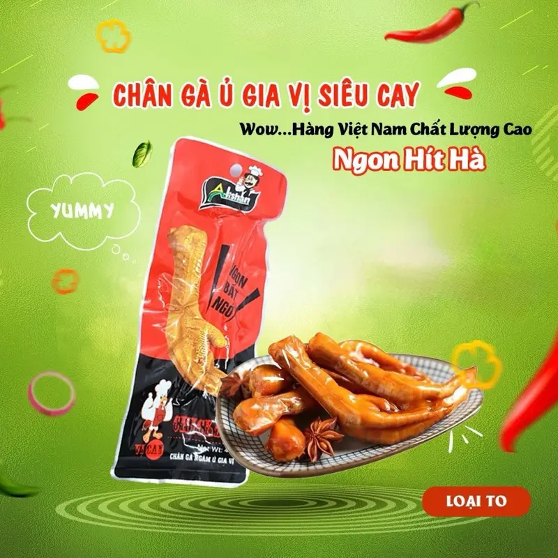 Spicy Marinated Chicken Feet Snacks (Pack of 5) - Chân Gà Ủ Vị Cay (5bịch/combo) - Spicy Flavor - Ready to eat