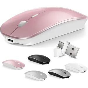 SQ-MUW008 Mouse for MacBook Wireless Bluetooth Mouse Laptop MacBook Air Mac Pro Rechargeable Silent PC iPad Optical Mouse with Dual Mode Switch Bluetooth 5.2/3.0 and 2.4GHz USB Type-C Receiver Rose Gold