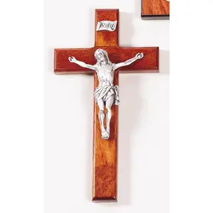 Cherry Wood Cross Crucifix with Antique Finish Pewter Christ Corpus, 8 Inch