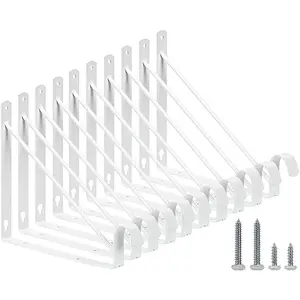 10 Pack Heavy Duty Closet Shelf & Rod Brackets, Wall Mounted Closet Shelves Bracket with Rod Support for Both Shelf Storage and Closet Rod White