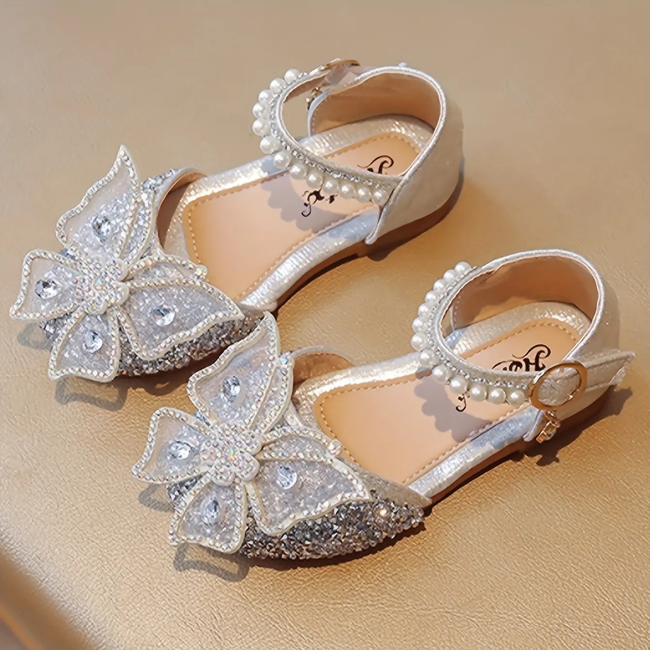 Trendy Elegant Butterfly Sequin Pearl Flat Shoes - Breathable Lightweight Non-slip - For Girls - Suitable for Spring Summer Autumn - Perfect for Parties & Casual Wear