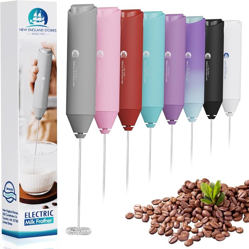 New England Stories Powerful Handheld Milk Frother Wand Stainless Steel Whisk Battery Operated for Coffee Lattes Cappuccinos & Matcha