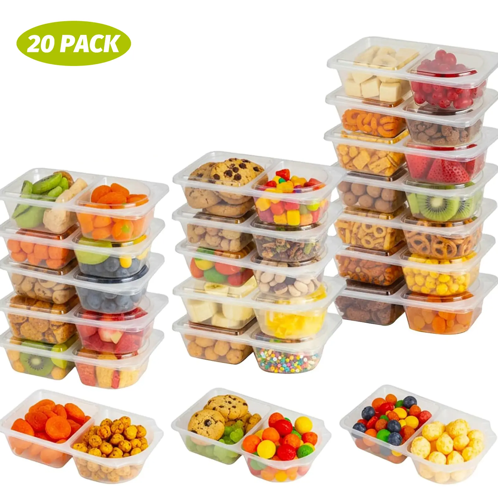 Nifogo Reusable Leak-Proof Rectangular Double Compartment Kitchen Sauce Containers with Lids - 20/40 PCS Eco-Friendly Meal Prep Jar Storage Boxes Set Pack for Dips