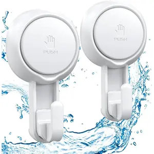 Suction Hooks Powerful Vacuum Suction Cup Hooks- Heavy Duty for Shower Waterproof Suction Hanger for Bathroom Kitchen Towel, Robe, Loofah Removable and Reusable for Bags Coat (2 Pack) Organiser Hangable