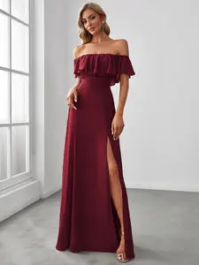 Ever-Pretty Women's Off Shoulder Ruffle Thigh Slit Bridesmaid Dresses 00968