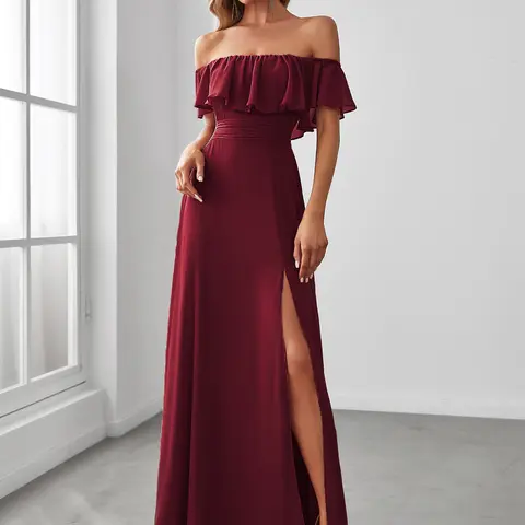 Ever-Pretty Women's Off Shoulder Ruffle Thigh Slit Bridesmaid Dresses 00968