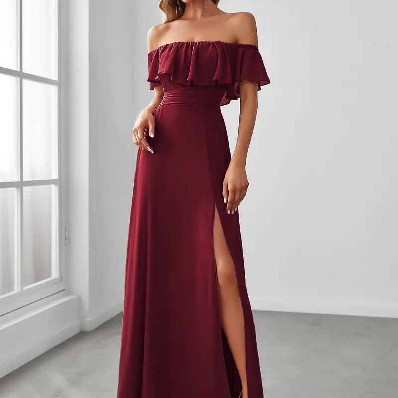Ever-Pretty Women's Off Shoulder Ruffle Thigh Slit Bridesmaid Dresses 00968
