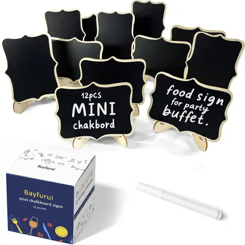 12pcs Lightweight Mini Wave-Shape Chalkboard Signs with Stand - Erasable Write-Wipe-Reuse Labels for 6-8 Years Arts & Crafts, Cafe Desks, Home Organization
