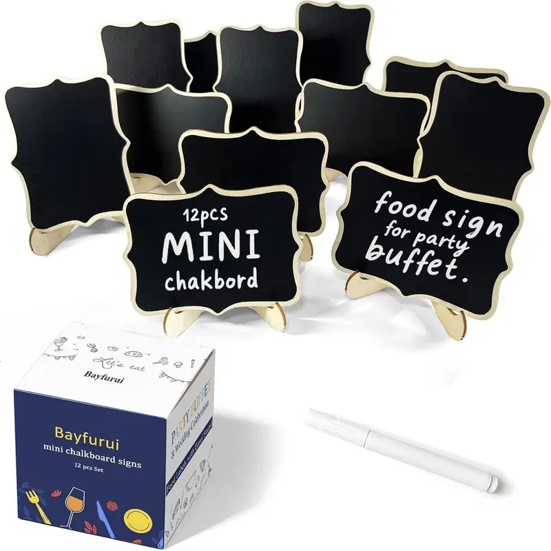 12pcs Lightweight Mini Wave-Shape Chalkboard Signs with Stand - Erasable Write-Wipe-Reuse Labels for 6-8 Years Arts & Crafts, Cafe Desks, Home Organization