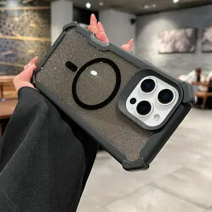 Soft Silicone Bumper Magnetic Wireless Charging Case for IPhone 16 15 14 13 12 11 Pro Max Plus Glitter Clear Shockproof Cover