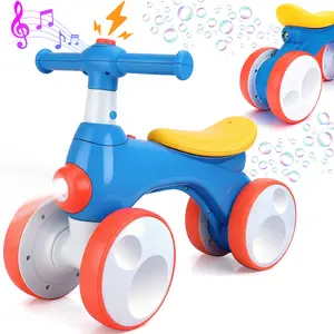 Kids Balance Bike with Music, Lights, Bubble Machine, 4 Wheels Pedal-Less Girls Ride on Toys Kids Balance Bike, First Riding on Toys, Christmas Gifts for Boys Girls