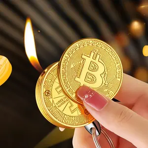 Bitcoin-Shaped Lighter - Dual-Purpose Keychain & Cryptocurrency-Themed Refillable Liquid Gas Lighter for Outdoor Camping, Hiking, Survival Kits - Creative Gift for Bitcoin Enthusiasts, Hiking Accessories | Sleek Metallic Finish | Portable Design