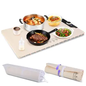Food Warming Mat 23.6X15.8In 300W Fast Heating Electric Silicone Food Warmer with 14 Temp Levels 10Hrs Timer Settings Roll-Up Portable Hot Plates Heat Pad for Parties Buffet