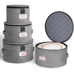 Cirhy Hard Shell China Storage Containers 4-Piece Set - Reinforced Hard-Sided Moving Boxes for Dinner Plates, Bowls & Saucers - Stackable Dish Packing Protectors with 48 Felt Dividers