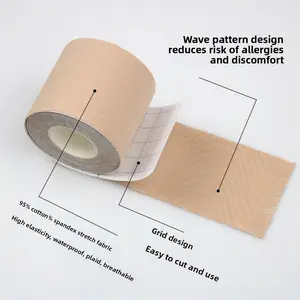 Elastic Fabric Boob Tape Breast Lifter Muscle Support Tape Invisible Customizable Length Black Beige Brown Rolls