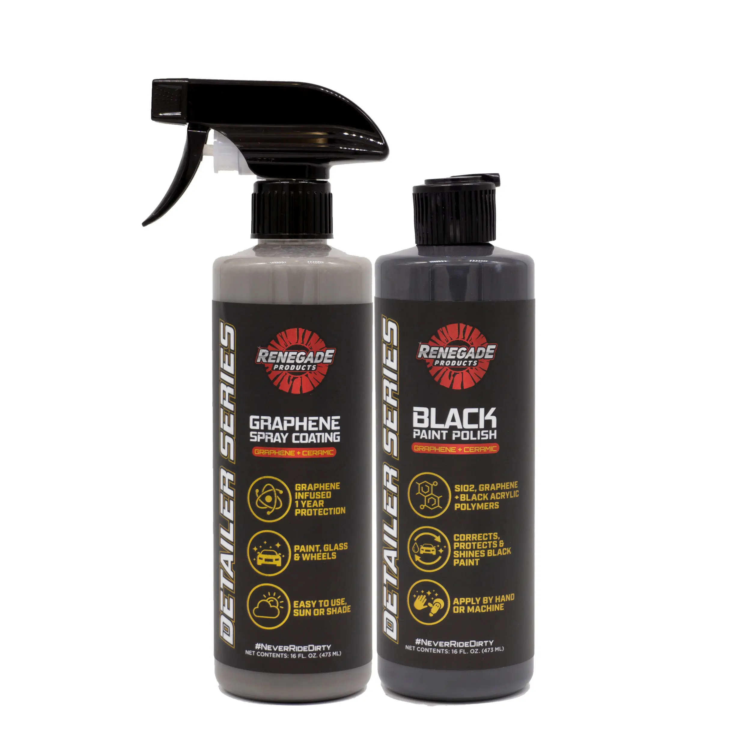 Renegade Products Graphene Polish & Protect Kit - Detailer Series Graphene Spray Coating & Ceramic Black Paint Polish for Enhanced Gloss & UV Protection Renegade Products Graphene Polish & Protect Kit - Detailer Series Graphene Spray Coating & Ceramic Black Paint Polish for Enhanced Gloss & UV Protection
