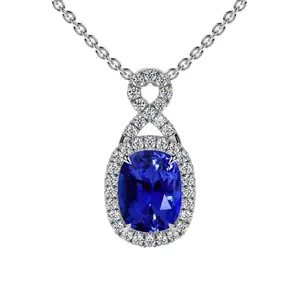 Cushion Blue Sapphire Twist Halo Pendant (2.02cttw)- PBS001-8X6-AAAA