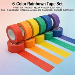 6 Rolls 6 Colors Mixed Masking Tape, 1cm Wide 10m Long, High Adhesive, Tear-Off, Residue-Free, Ideal for Art, Handmade Labels, Wedding Decor