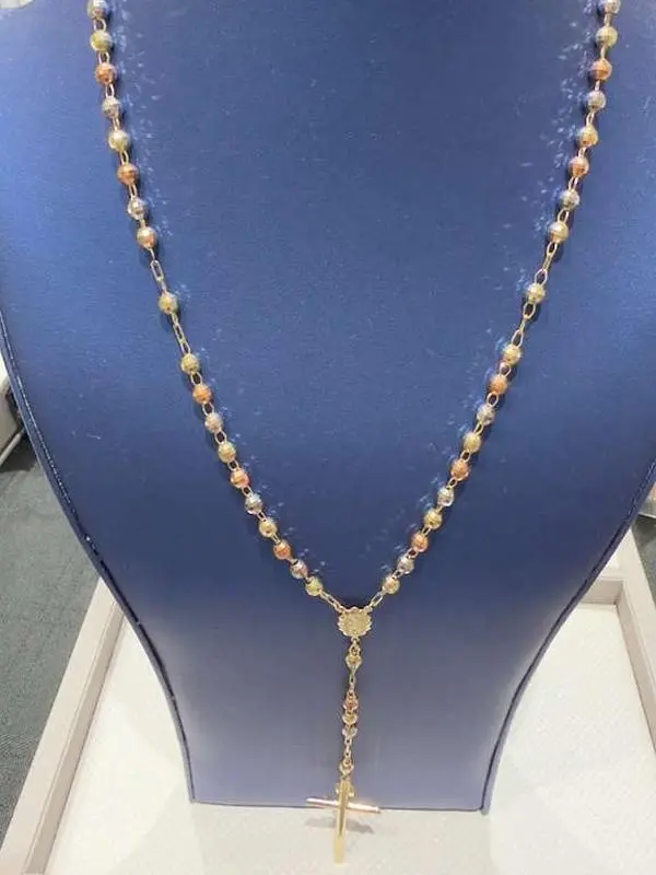 14K Gold Three-Tone Rosary Necklace | 5mm Beads | 22”