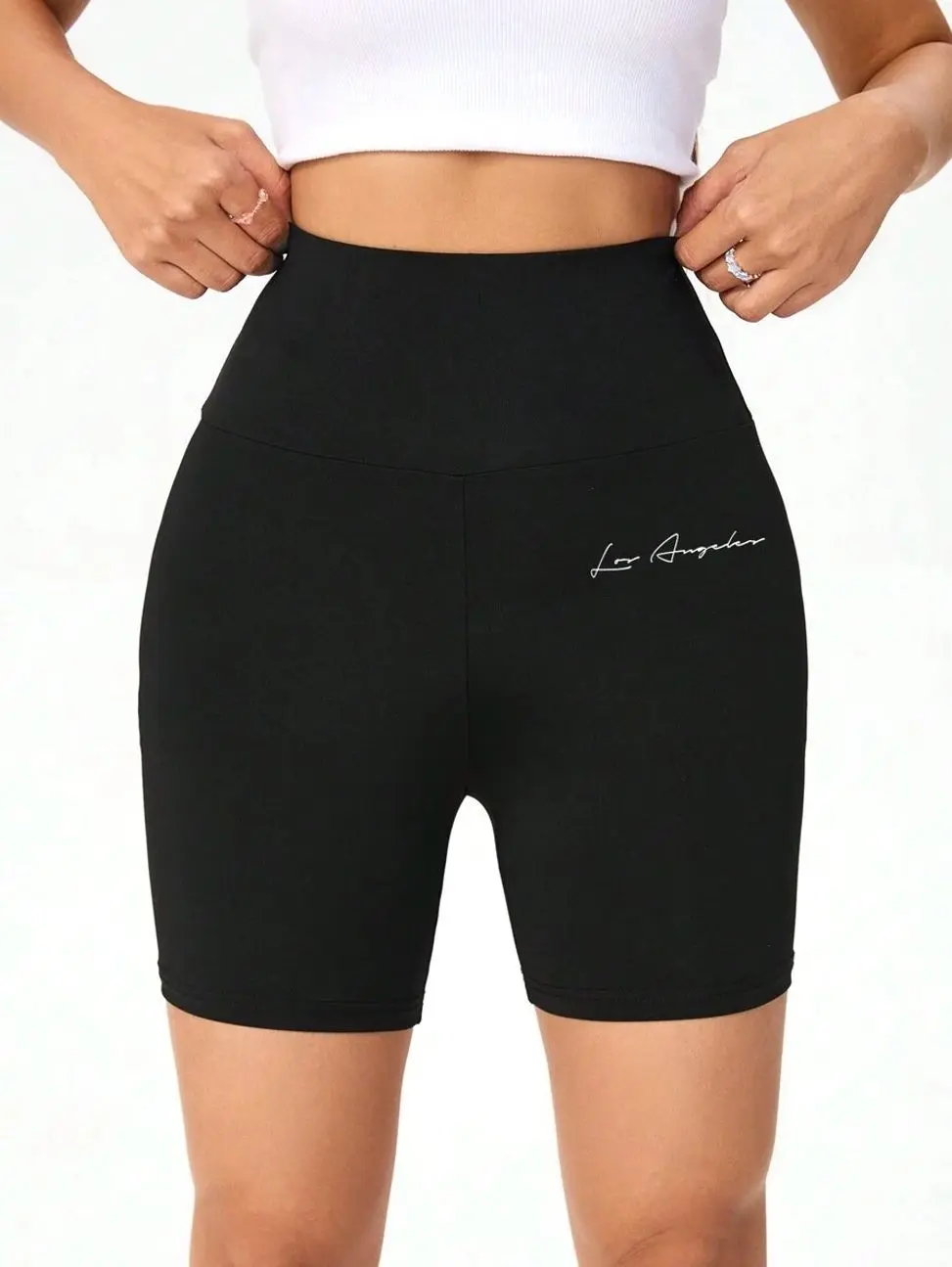 Casual Letter Print Short Leggings, Stretchy High Waist Biker Shorts, Comfortable Summer Athletic Wear