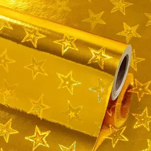 Gold Wrapping Paper-Mini Roll 17inch*32.8ft（46.8sq.ft.ttl- Holographic Gift Paper with Sparkle Star for Christmas,Birthday,Wedding,Baby Shower