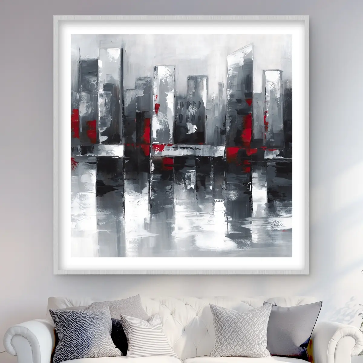 212 MAIN 48x48 in. Framed Matted Blue Abstract Cityscape Architecture Print - Ready-to-Hang Artistic Contemporary Graphic, Industrial Modern Home Decoration, 1-Piece Wall Art for Art Lovers