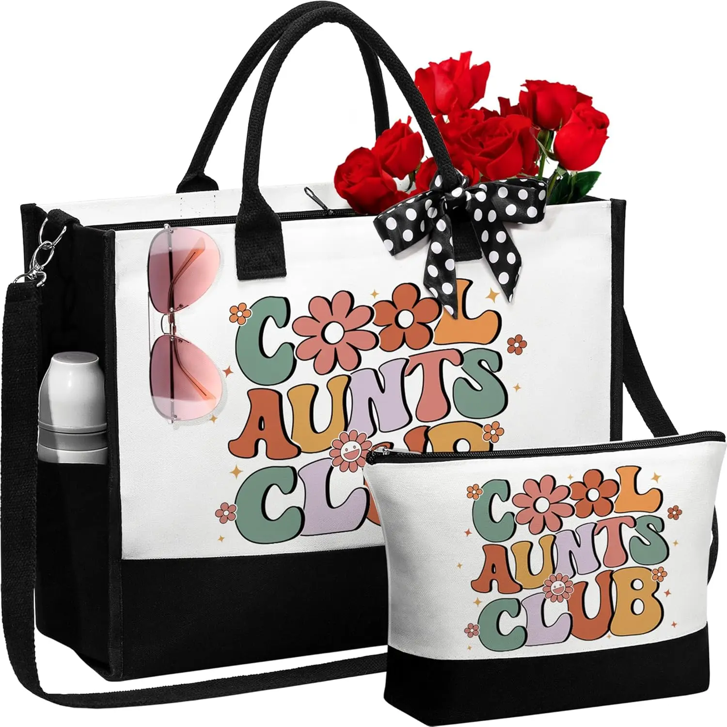 Aunt Gifts Aunt Mothers Day Gifts for Auntie from Niece Nephew, Best Aunt Ever Gifts Unique Aunt Birthday Gifts for Auntie Women Mothers Day Gifts for Aunt Auntie, Canvas Aunt Tote Bag & Makeup Bag
