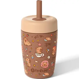 Fimibuke 12 oz Insulated Spill-Proof Sippy Cup - Stainless Steel Portable Tumbler Reusable Cup, Insulated Water Bottle with Twist Lid & Silicone Straw for Preschool, Road Trips