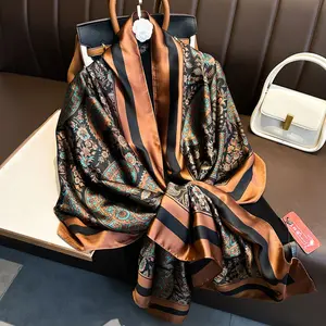 Luxury Brand Silk Scarves Women Fashion Print 180X90CM Long Scarf Popular Silk Headscarf Lady Sunscreen Beach Quality Shawl