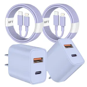 2-Pack Dual QC & USB-C Fast Charging Wall Charger with 6FT Lightning Cable - Universal Adapter with US Plug for iPhone 14/13/12/11, Pro, XS, XR, SE, iPad - Overcharge & Short Circuit Protection