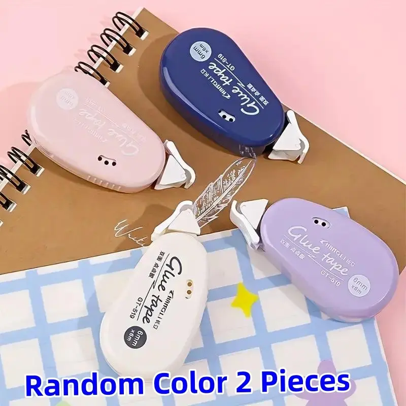 Random Color 2 Pieces Dual-Sided Glue Tape, double sided tape for crafts, Strong Adhesive, Easy Peel, No Acid, No Lignin, Ideal for DIY Scrapbooks, Craft Projects, School Supplies