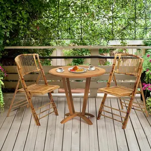VINGLI Bamboo Folding Chair, Foldable Dining Wood Chairs Comfortable Seat for Outdoor & Indoor, Patio, Porch, Wedding, Party, Event, 4 Pack