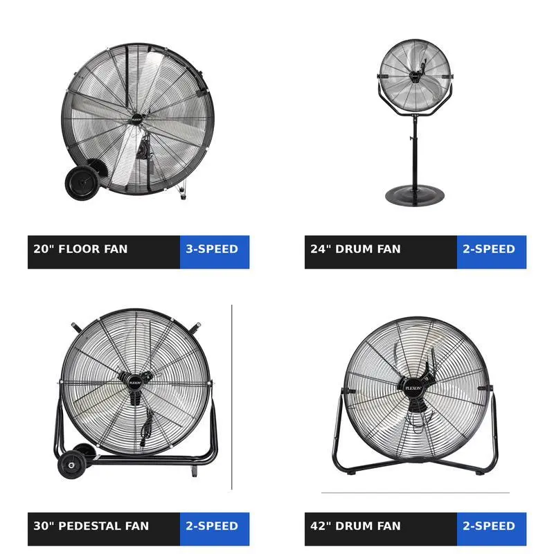 Plexon High Velocity Industrial Fans 20"-42" – Heavy Duty Metal Floor, Drum & Pedestal Fans, Multi-Speed Cooling for Garage, Workshop, Warehouse, Indoor/Outdoor